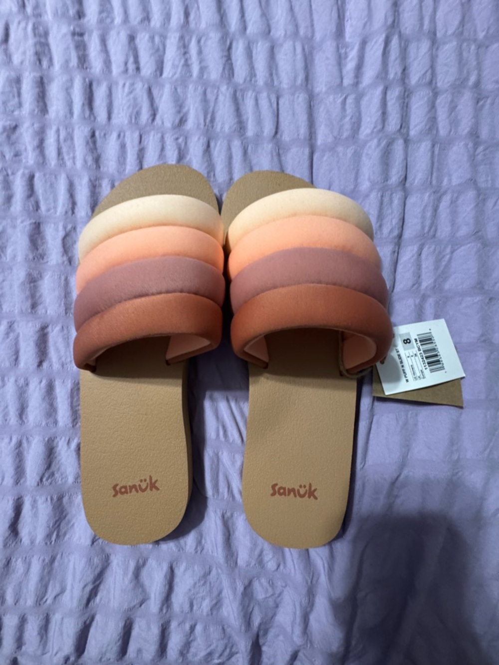 Sanuk Women's Puffy Slide Sandals in Peach and Coral Ombre